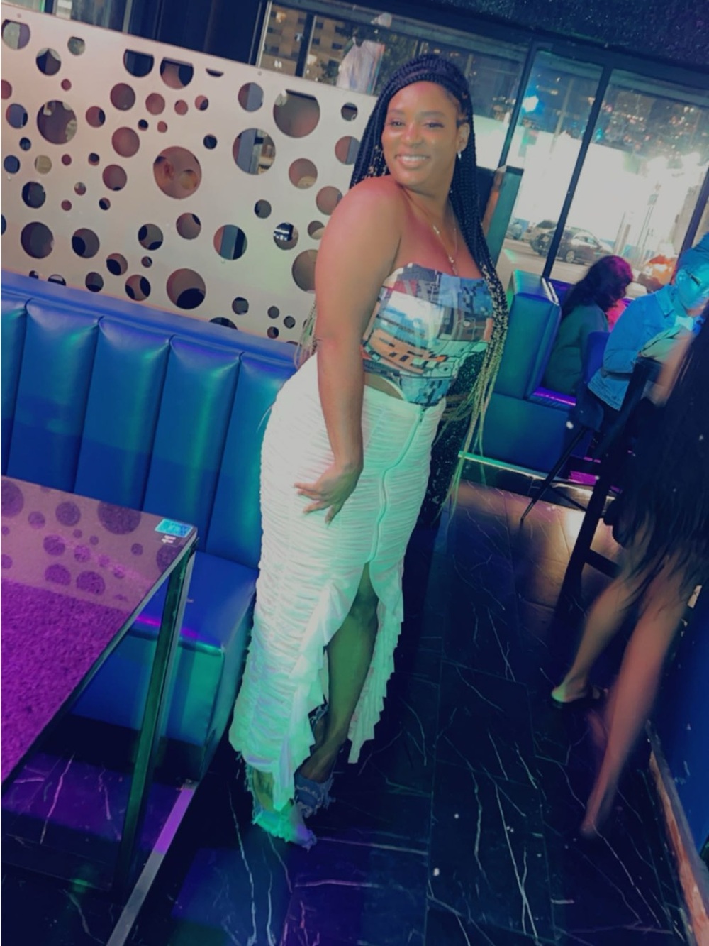 Ruched White Maxi Skirt with Front Slit